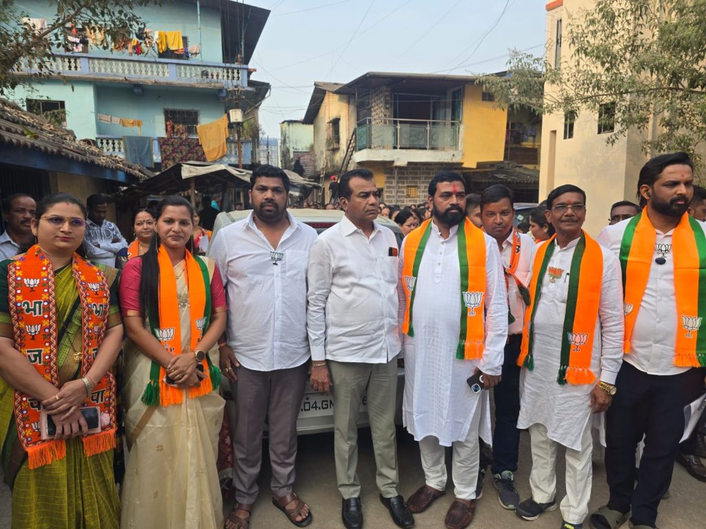 प्रभाग २ मध्ये भाजपच्या उमेदवारांच्या प्रचाराचा अधिकृत शुभारंभ; शक्तीप्रदर्शन